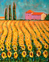 Tuscan Cypress N' Sunflowers (SOLD)